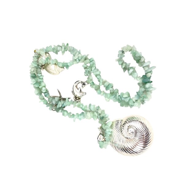 Handcrafted Faux Aquamarine Chip Bead Necklace With Ocean-Themed Charms & Silver - Picture 3 of 10